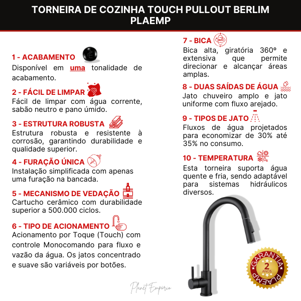 Berlin Touch Pullout Kitchen Tap - Plaemp