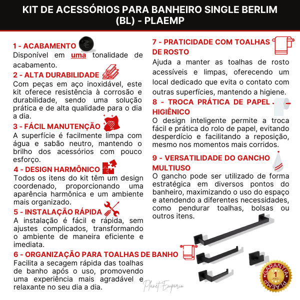 Bathroom Accessories Kit Single Berlin (BL) - Plaemp