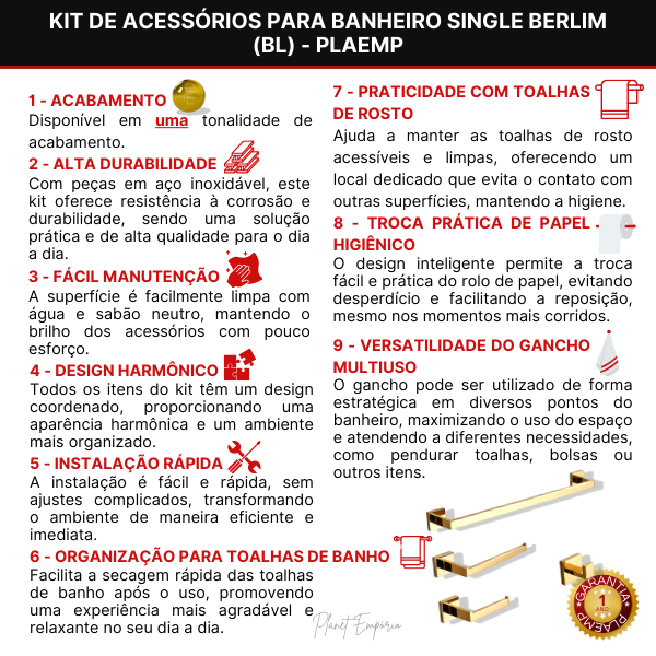 Bathroom Accessories Kit Single Berlin (GP) - Plaemp