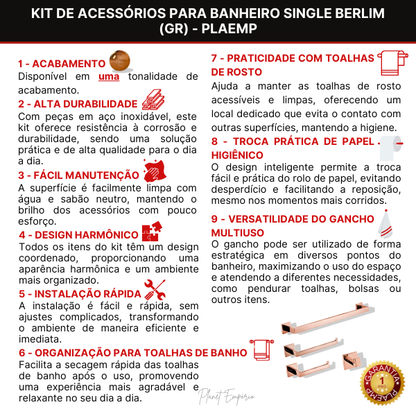 Kit de Acessórios Para Banheiro Single Berlim (GR) - Plaemp