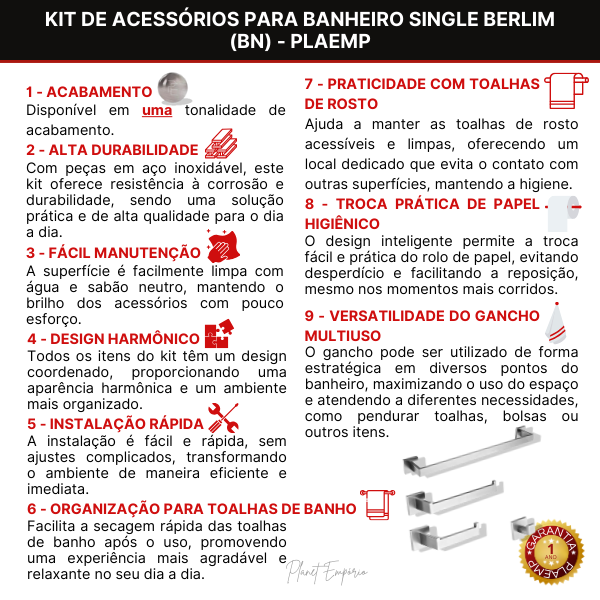 Bathroom Accessories Kit Single Berlin (BN) - Plaemp